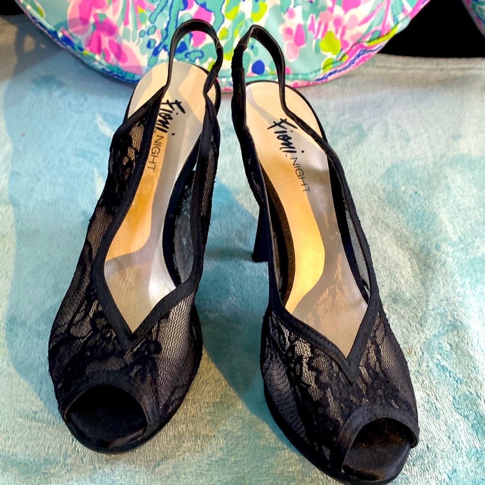 Fioni Nights black lace platform heels